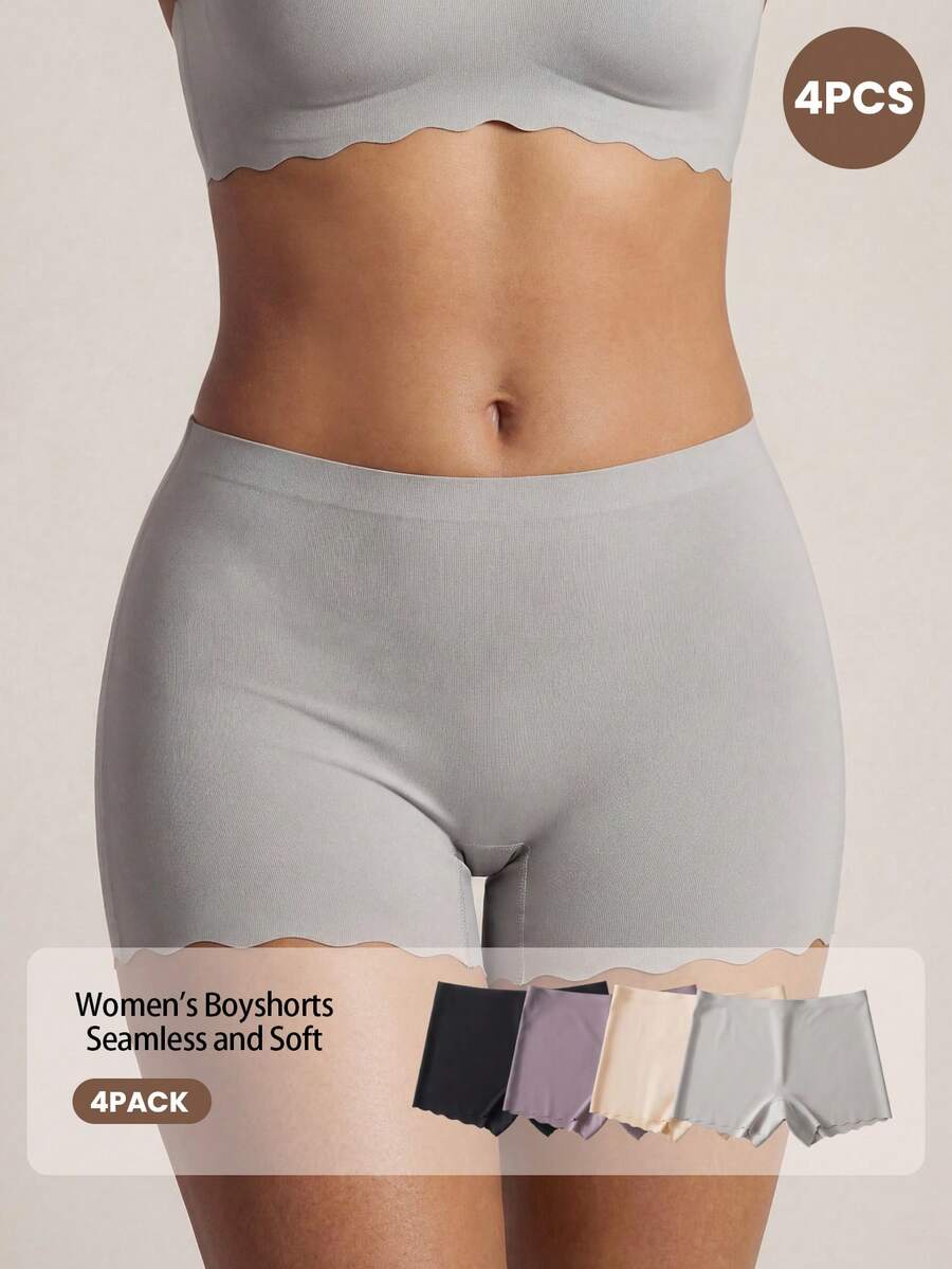Barelissa Women's Simple Solid Color Seamless Panties (Hipster Cut) 4pcs/Set - Multicolor - View 1