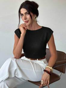 Firerie Elegante Colete de Tricô Casual Solto e Versátil sem Mangas, Parte Superior para Sair, Tops para a Escola no Outono/Inverno - Preto - Visão 3