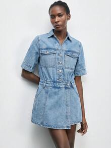 Maija Quần yếm & áo liền quần denim dành cho nữ - Màu xanh lam - Xem 7