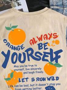 Tween Boys' Casual Minimalist Round Neck Tank Top, Classic Cute & Stylish Orange Text & Graphic Print, Back Print, Suitable For Summer - Khaki - View 2