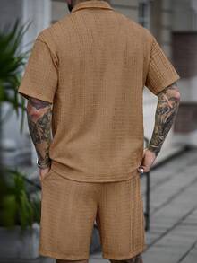 Genlund 男士 Polo 衫與短褲套裝，針織休閒日常穿著，世界盃、度假 - 卡其色 - 查看 2