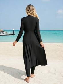 Swim Mulvari Swim Shayni Two Pieces Elegant Waist Inched Long Sleeve Vacation Swimwear Includes Swimwear Pants Vacation Set - Black - View 2