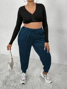 EMERY ROSE Plus Size High Waisted Pocket Work Pants Fall - Navy Blue - View 4