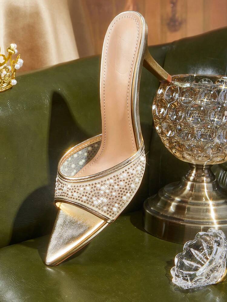 CUCCOO TILAWA Women's Shoes Spring And Summer New Fashion And Comfort Gold Rhinestone Pointed High-Heeled Sandals, Commuting, Parties, Vacations