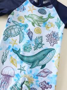 SHEIN 男/女婴可爱海龟贝壳条纹长袖罩衫，适合户外、游泳、温泉、海滩、冲浪、春夏穿着 - 彩色 - 查看 9