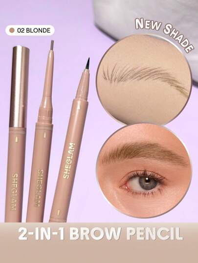 SHEGLAM Brows On Demand 2-In-1 Brow Pencil-02 Blonde Brand Beauty Makeup Face Paint Cosmetic For Women Girls Perfect For Spring Summer Ideal For Y2K Fancy Fashion Suitable For Birthday Mother'S Day Gift Rave Festival Party Ready Best Color