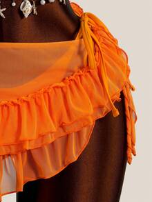 Zestiva Women's Tropical Mesh Ruffled Mini Skirt Bikini Swimwear Set, Suitable For Beach Tropical Vacation, Holiday In Spring And Summer Orange - Multicolor - View 10