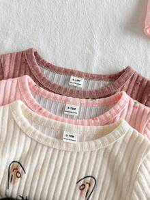 SHEIN Vintaside Kids 6件套女婴春秋季休闲可爱甜美棕色豹纹上衣、粉色杏色上衣搭配同色裤子，3套组合套装，适合上学和日常穿着 - 彩色 - 查看 5
