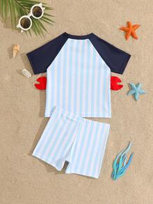 SHEIN Infant & Toddler Crab Print Short Sleeve T-Shirt & Shorts Swimsuit Set - Multicolor - View 2