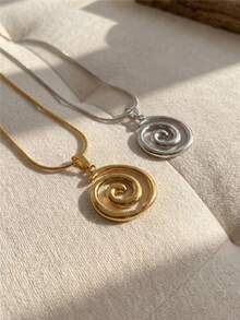 Resyla 1pc Women Stainless Steel Asymmetrical Swirl Pattern Pendant Necklace, Fashion & Versatile - Swirl Necklace - View 6