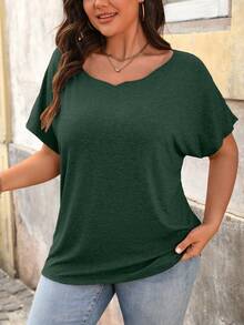 EMERY ROSE Plus Size 3 Pieces Set Soft Casual Basic Wavy Boat Neck Raglan Sleeve Short Sleeve T-Shirt Gym Brown Summer - Multicolor - View 5
