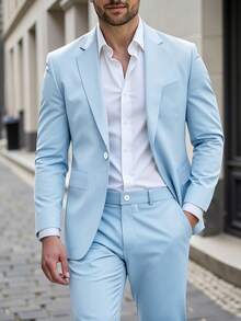 Manfinity Mode Bộ vest nam công sở dáng suông, gồm áo blazer và quần tây, thiết kế ve áo xẻ tạo thêm phong cách và khả năng phối đồ, phù hợp cho đi làm, công sở, dự tiệc và các buổi lễ. Bộ vest này là một món đồ đa năng không thể thiếu trong tủ quần áo của nam giới, thích hợp làm vest chú rể trong các buổi lễ, hoặc các dịp trang trọng. - Màu xanh lam - Xem 3