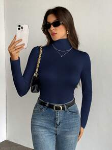 SHEIN Tall 2件組純色修身高領白色上衣，適合秋冬，高個女性 - 彩色 - 查看 6