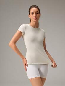 OutZeal Damen Sport T-Shirt Workout Gym Top feuchtigkeitsableitend, butterweich, eng anliegend, mittlere Kompression - Aprikosenfarben - Übersicht 5