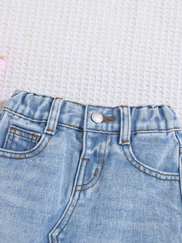 Cozy Pixies Chân váy dài denim mềm dáng rộng xẻ trước, giặt đá, có túi đắp cho bé gái mùa thu đông - Rửa nhẹ - Xem 3
