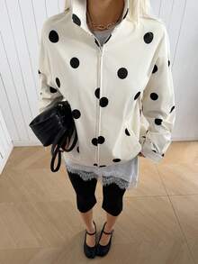 SHEIN EZwear 女士白色波点梭织常规外套 - 杏色 - 查看 3