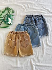 SHEIN Vintaside Kids 3pcs/Set Baby Boys' Elastic Waist Decorative Drawstring Casual All-Match Loose Denim Shorts - Multicolor - View 2