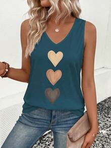 EMERY ROSE Nuevo top de tirantes casual y versátil con cuello en V y estampado de corazón degradado para mujer, primavera/verano - Agua verde azul - Ver 5