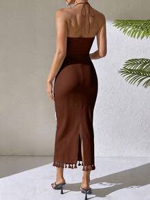 RosyDaze Floral Print Bodycon Dress - Coffee Brown - View 2