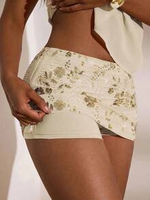 Opulessa Solid Color Woven Low-Waist Women Skirt - Apricot - View 2