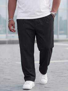DRIVNCORE Plus Size Men's Slim Fit Black Suit Pants - Black - View 3