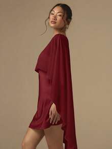 COSMINA Bộ 2 món gồm áo choàng và váy ngắn bằng vải satin cắt xéo dành cho nữ, màu trơn, thích hợp cho đám cưới/tiệc tùng/kỳ nghỉ, màu trắng. - Màu Đỏ Sâu - Xem 7