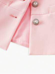MOTF PREMIUM PLUS SIZE WOMEN SUMMER WAIST CINCHED RHINESTONE BUCKLE SLEEVELESS RUFFLE HEM JACKET - Pink - View 7
