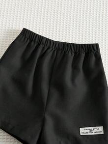 SHEIN 2件組男嬰夏季休閒翻領襯衫短褲套裝 - 黑色 - 查看 6