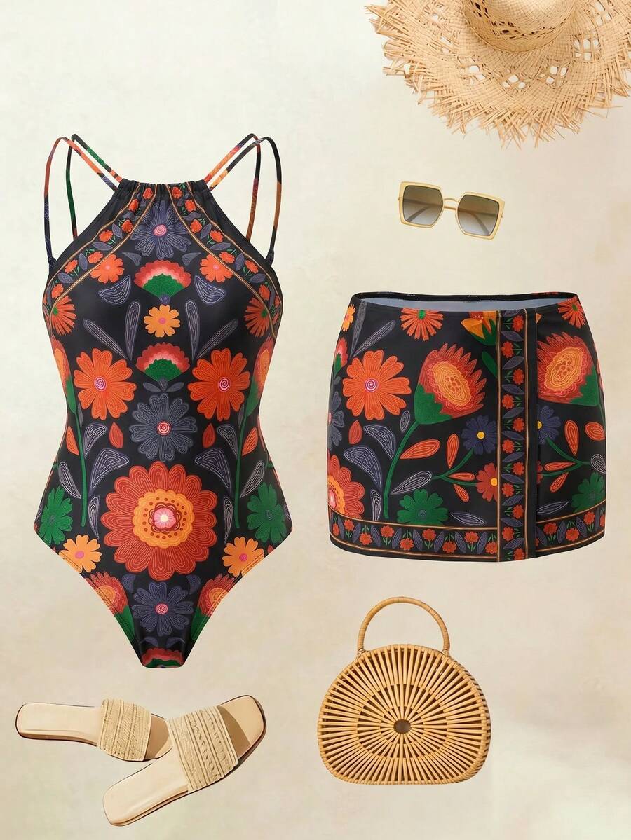 Swim Oasis 26SS 春夏度假沙滩高端优雅波西米亚风多色连体泳衣带裙 - 彩色 - 查看 1
