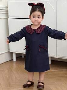 DAZY 女嬰韓式無袖彼得潘領洋裝 幼兒秋季款 - 藍色 - 查看 5