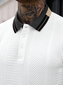 Manfinity Mode 男士休閒拼接短袖 Polo 衫，適合日常穿著與正式場合 - 白色 - 查看 4