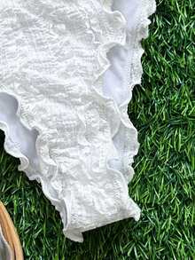 Bellisia Đồ bơi tankini bèo nhún màu trắng cho nữ, bikini dây mảnh phong cách dịu dàng nữ tính, đồ bơi giữ nhiệt cho kỳ nghỉ bãi biển mùa xuân - trắng - Xem 8