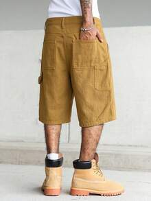 Manfinity Hypemode Quần short denim nam màu vàng hồng nhiều túi, phong cách đường phố thường ngày. - màu nâu - Xem 2