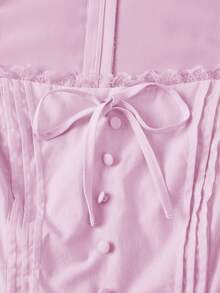 SHEIN MOD 黄色棉质纽扣饰边方领连衣裙 - 粉色 - 查看 6