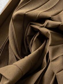 GlowEve CURVE Plus Size Women's Round Neck Ruffle Trim Bow Tie Puff Sleeve Mesh Patchwork Pleated Black Maxi Dress - Mocha Brown - View 4