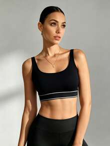 SHEIN Women's Patchwork Casual Versatile Daily Wear Sports Bra,Gym Top,Gym Wear Women,Gym Outfit For Women, Gym Wear, Workout For Women - Black - View 6