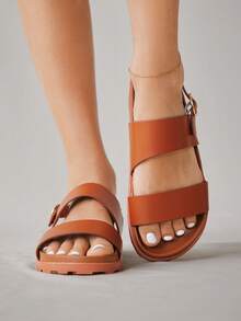 HighSole 全新夏季时尚百搭女士平底凉鞋 - 棕色 - 查看 4