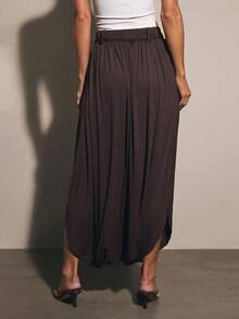 COSMINA Damen einfarbige Hose mit Twist-Taille, weites Bein, locker geschnitten, Laternenbein - Braun - Übersicht 2