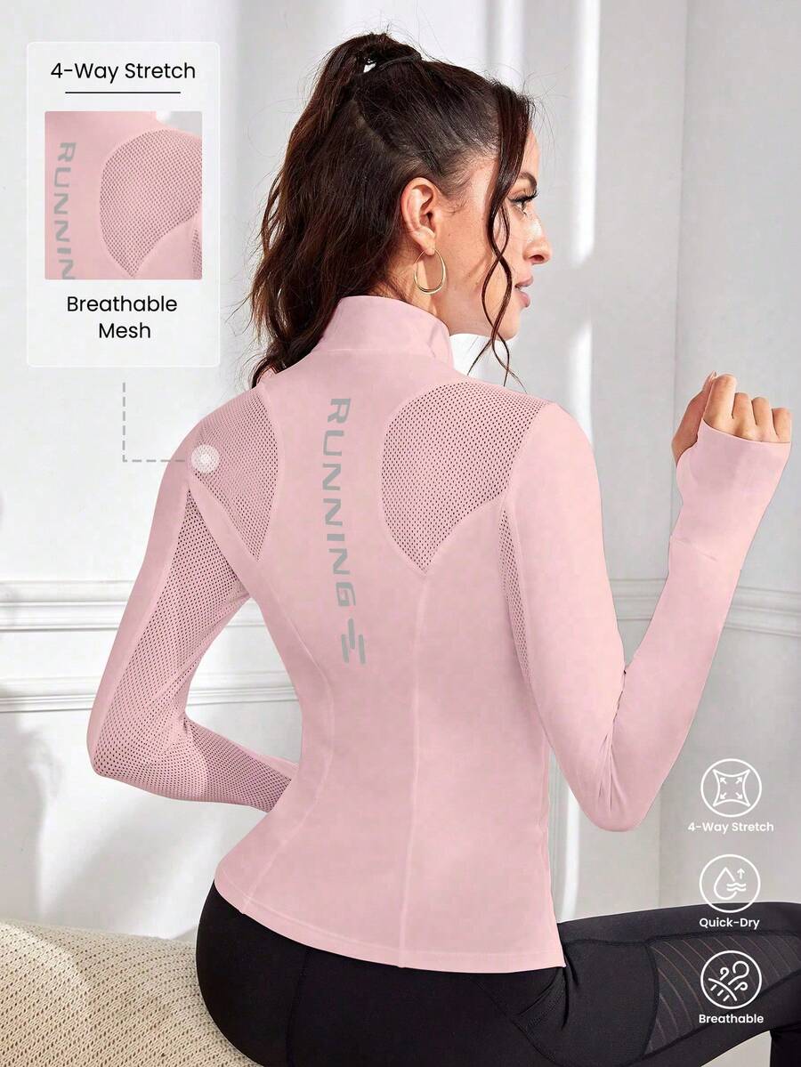 Gameset SHEIN Sport Letter Print Hollow-Out Patchwork Fitted Sports Jacket