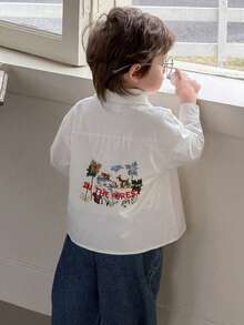 Dazy Kids Toddler Boys' Casual Collared Solid Color Embroidered Top - White - View 1