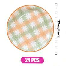 Yellow & Green Gingham Disposable Plates, Napkins And Paper Cups Party Set, Serves 24 Guests. This Disposable Paper Party Tableware Is Suitable For Birthdays, Weddings, Themed Parties And Family Picnics. - View 10