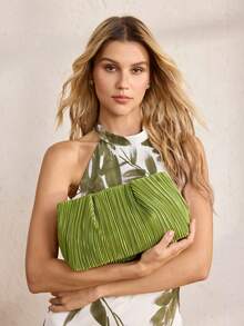 MOTF LADIES' FASHIONABLE GREEN PLEATED CLUTCH BAG, EXQUISITE PARTY AND DINNER BAG, COMMUTER DAILY DRESS MATCHING - Green - View 5