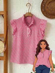 Rusticease Plus Size Women Plaid Ruched Casual Versatile Daily Wear Shirt  Summer Spring Clothing Country Style For Women - Hot Pink - View 7