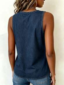 EMERY ROSE New Arrival Hot-Selling Denim Effect Print Contrast Color Regular Women Top - Blue - View 2