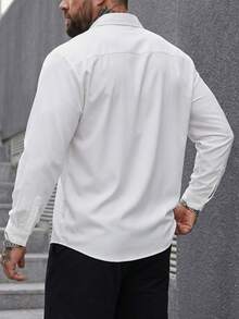 DRIVNCORE Plus Size Men's Casual Simple Fashion Shirt, Daily Wear, Fall, Long Sleeve Top - White - View 2