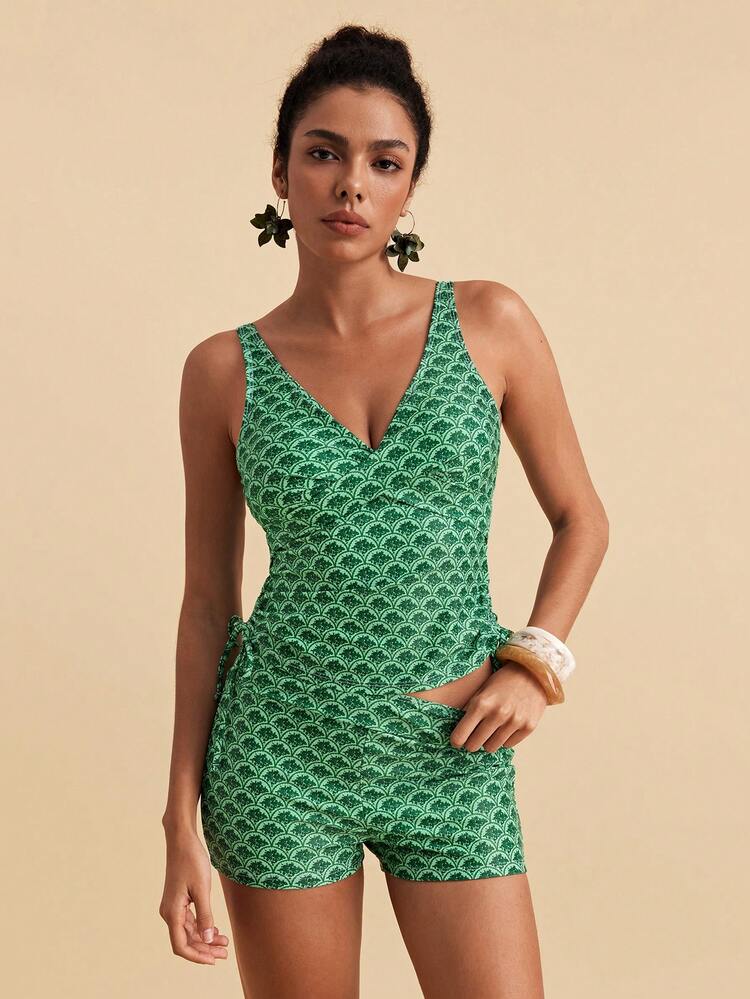 Travachic Bộ đồ bơi tankini nữ họa tiết dây rút thắt nơ - Nhiều màu - Xem 1