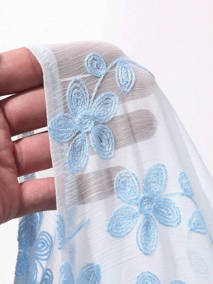 Young Girl Floral Embroidery Bow Decor Round Neck Sleeveless Dress