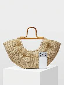 MOTF BOLSO DE MANO TIPO TOTE PARA MUJER, ELEGANTE BOLSO DE MODA CON FORMA DE ABANICO PARA VACACIONES - Beis - Ver 5