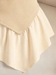 Franclia Beige Summer Chic Everyday Back-To-School Knit Patchwork White Woven Skirt Set,Slim Cute Minimalist Commuting Versatile Daily Gathering Outfit - Apricot - View 6