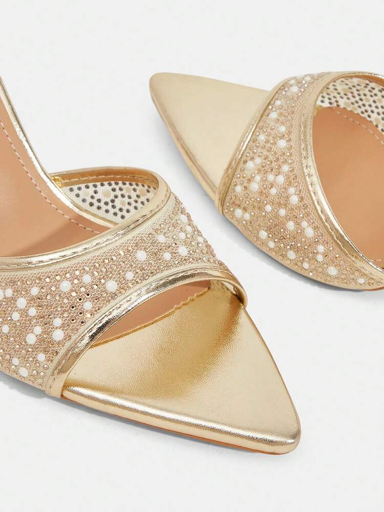 CUCCOO TILAWA Women's Shoes Spring And Summer New Fashion And Comfort Gold Rhinestone Pointed High-Heeled Sandals, Commuting, Parties, Vacations